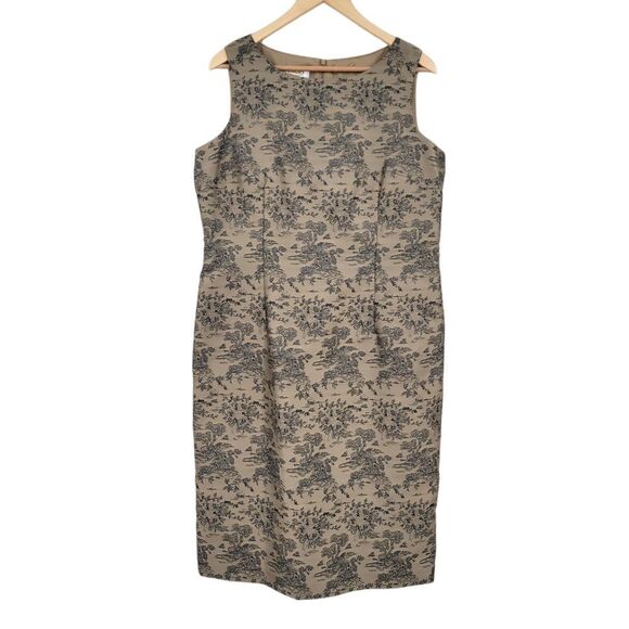 Talbots Suit Dress Toile Floral Patterned Sleeveless Light Brown Black Women's - Picture 1 of 10